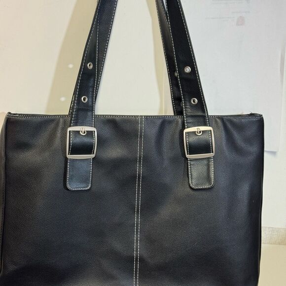 Black Tote Bag with Silver Buckles by solo large and spacious new - Picture 1 of 6
